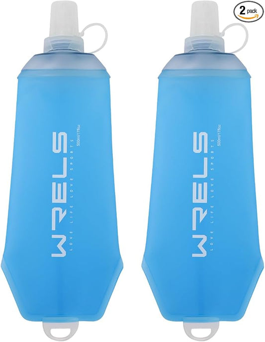 200ml/350ml/500ml Collapsible Soft Flask,BPA Free Folding Soft Water Bottle with Hanging Ring,Lightweight TPU Hydration Flask for Running Marathon Cycling Hiking(500ml-2 Packs)