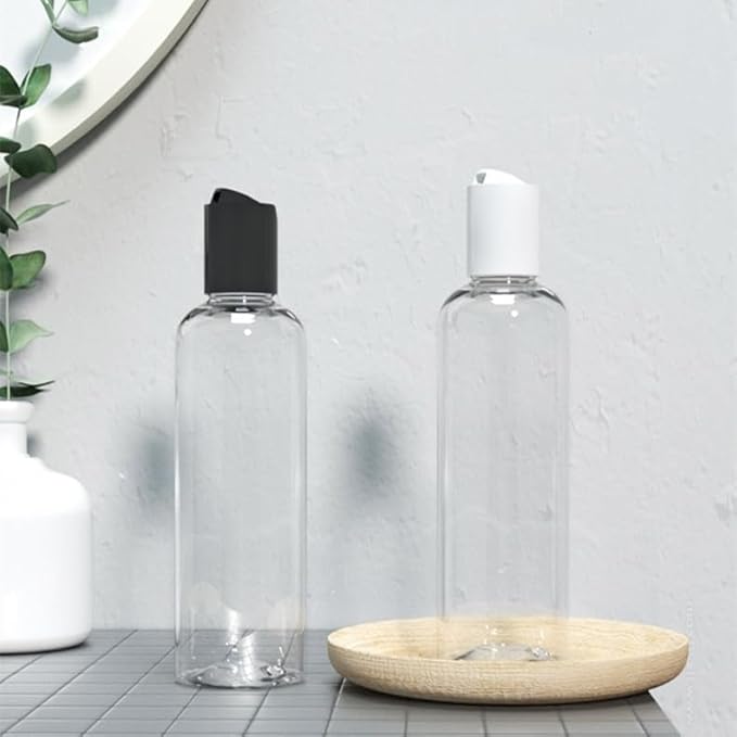 24 Pack 8oz Clear Plastic Empty Bottles, Refillable Travel Containers with Disc Top Flip Caps, Squeezable Shampoo Bottles for Toiletries Liquid Soap, Lotions, Cream, Creams, BPA Free