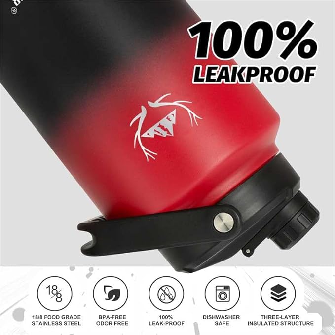 NATURE PIONEOR One Gallon Water Bottle Insulated - Large Double Vacuum Stainless Steel 128 oz Water Bottle with Holder/Carrier, 1 Gallon Water Jug,128oz, Wide Mouth