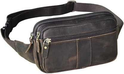 Compact Genuine Leather Waist Pack for Men Phone Fanny Pack Small Chest Messenger Bag with Adjustable Belt Gifts for Men (Coffee)