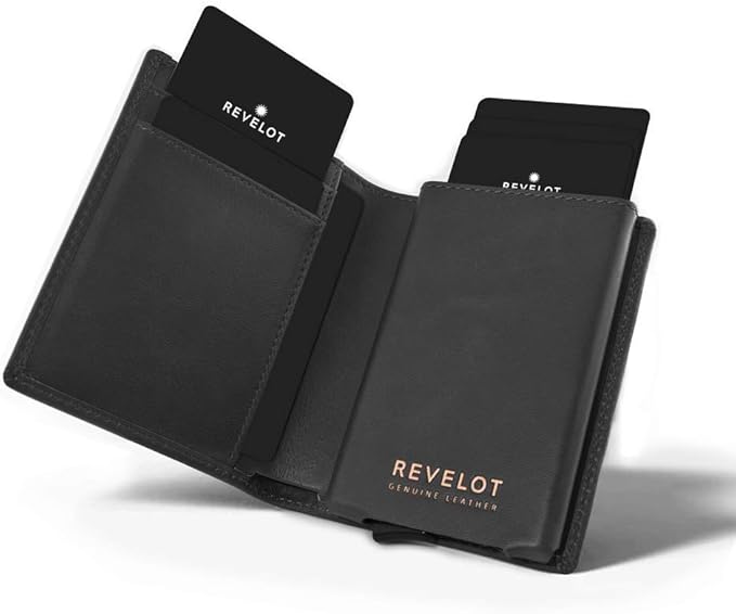 Revelot BiFold Cardholder Wallet/Genuine Leather with RFID Blocking / W1 (Black Nappa)