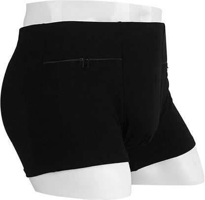 LUEXBOX Pocket Underwear for Men with Secret Hidden Pocket, Travel Boxer Briefs, 4 Packs (Black)