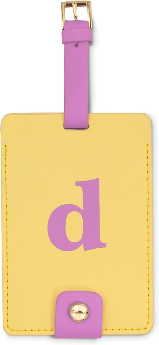 Kate Spade New York Leatherette Luggage Tag with Secure Strap, Colorful Suitcase Identifier for Travel, Monogram Bag Tag ID (D)