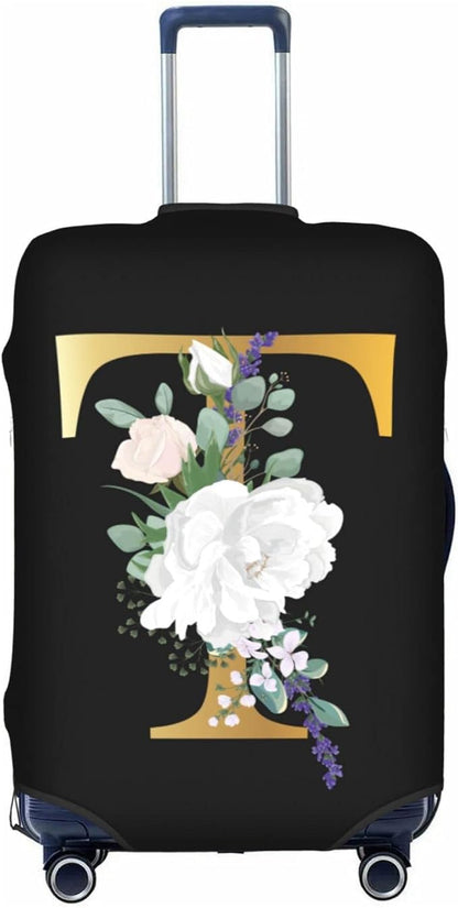 Flower Lette T Black Luggage Cover Elastic Washable Stretch Suitcase Protector Anti-Scratch Travel Suitcase Cover for Kid and Adult S (18-21 inch suitcase)