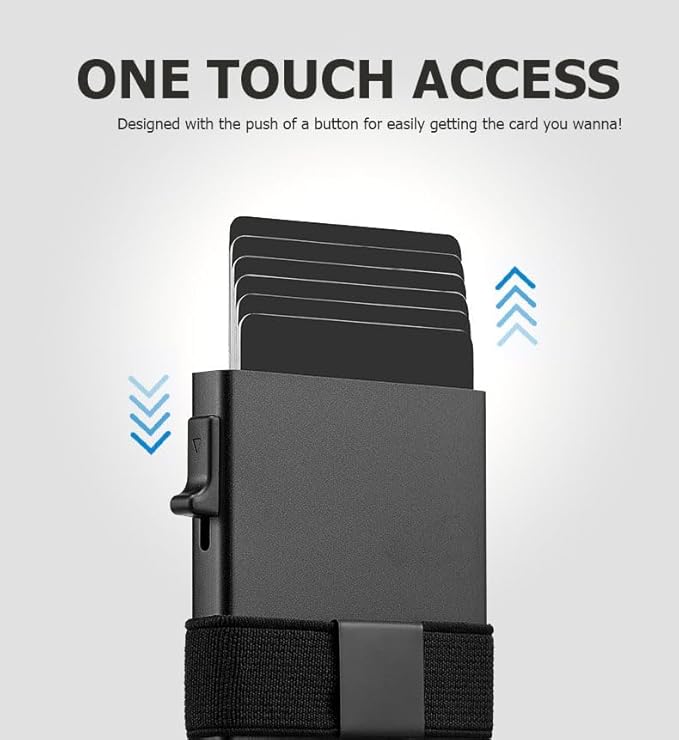 Jenoss Smart Pop Up Wallet for Men: Aluminum Card Holder Wallet, Slide Pop Up Case, Slim Metal RFID Blocking Credit Card Holder, Minimalist Compact 12+ Cards Slot Organizers ID Money Clip (Carbon)