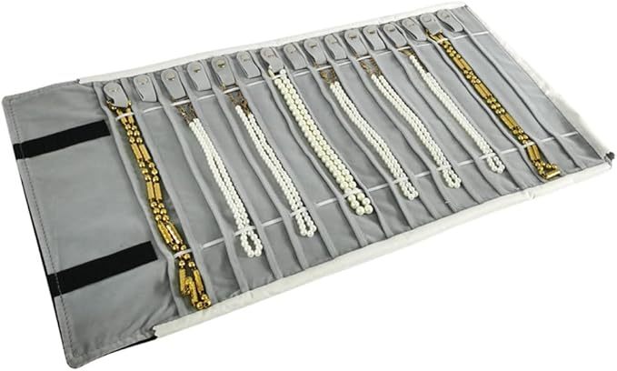 Portable Jewelry Roll Untangled Secure Necklace Travel Storage Bag Displays Holder 16 Chain (Black and Gray)