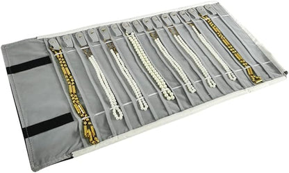 Portable Jewelry Roll Untangled Secure Necklace Travel Storage Bag Displays Holder 16 Chain (Black and Gray)