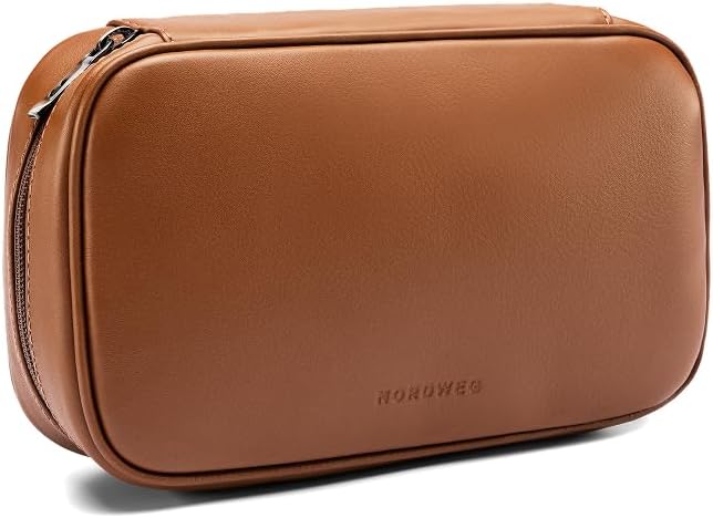 Nordweg Leather Tech Organizer NWA05 – Handcrafted Full-Grain Travel Case for Cables, Chargers & Accessories – Premium Leather Pouch for Work, Travel – Ideal Gift for Men & Women - Caramel