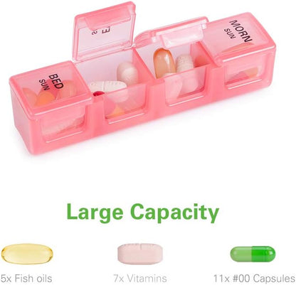 Sukuos Large Weekly Pill Organizer 7 Day (4 Times a Day), Moisture-Resistant Daily Pill Box Medicine Cases for Vitamin/Fish Oil/Supplements - Rainbow Colors