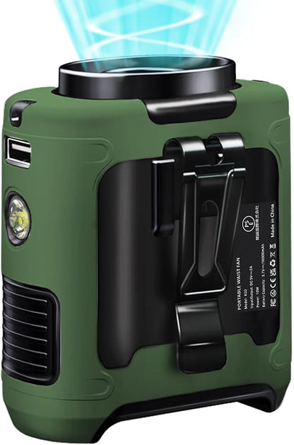 CAZOKASI Personal Fan 10000mAh Waist Portable Rechargeable Wearable Hand Free, 6-40hours Wearable Cooler Fan for Traveling Working Outdoor Office (10000mAh / Green)