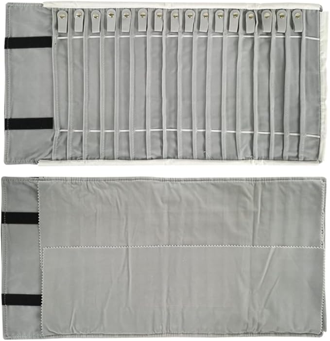 Portable Jewelry Roll Untangled Secure Necklace Travel Storage Bag Displays Holder 16 Chain (Black and Gray)
