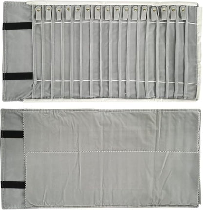 Portable Jewelry Roll Untangled Secure Necklace Travel Storage Bag Displays Holder 16 Chain (Black and Gray)