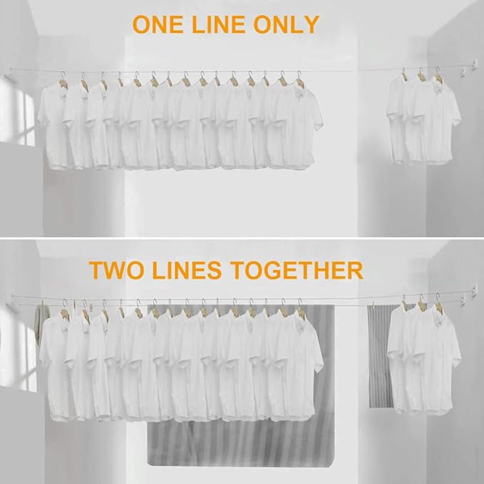 BESy Retractable Clothesline ABS case+Aluminum Dryer with Adjustable Stainless Steel Double Rope String Hotel Style Heavy Duty,Wall Mounted Method, 13.8 Feets,White