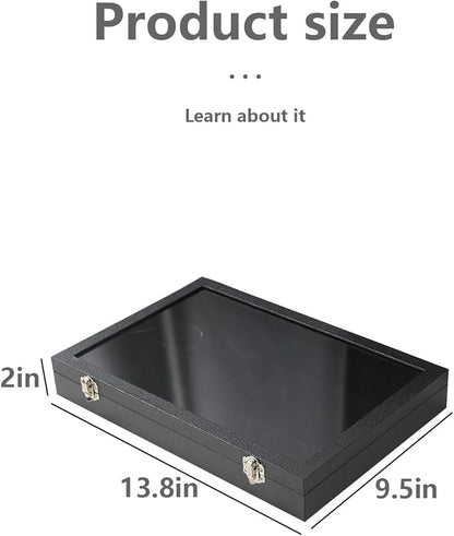 Coward Earring Organizer Tray Box, Black Velvet Earring Jewelry Display Storage Tray Case with Transparent Glass Lid for Home Drawer or Shop Selling
