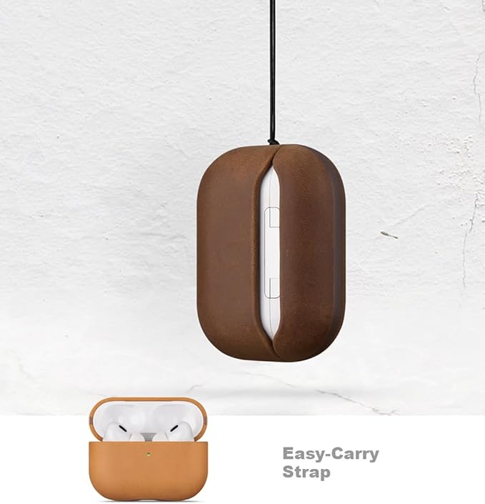 LOPIE Case for AirPods Pro 2nd Generation - Handmade AirPods Pro 2 Case Cover - Made of Crazy Horse Leather - Protective Hard Shell Cover Compatible with Wireless Charging - Vintage Style - Brown