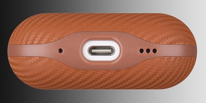 LOPIE Leather Case for AirPods Pro 2nd Generation - Handmade AirPods Pro 2 Case Cover - Made of Real Leather - Protective Hard Shell Cover - Carbon Fiber Style - Wireless Charging Compatible - Brown