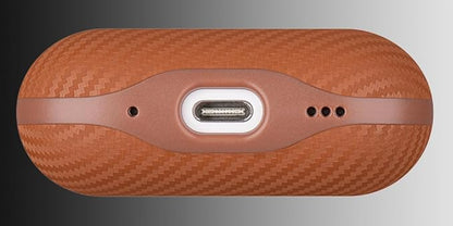 LOPIE Leather Case for AirPods Pro 2nd Generation - Handmade AirPods Pro 2 Case Cover - Made of Real Leather - Protective Hard Shell Cover - Carbon Fiber Style - Wireless Charging Compatible - Brown