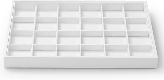 Oirlv Premium White Leather Stackable Jewelry Tray 24 Grid Jewelry Drawer Organizer Trays Rings Earrings Storage