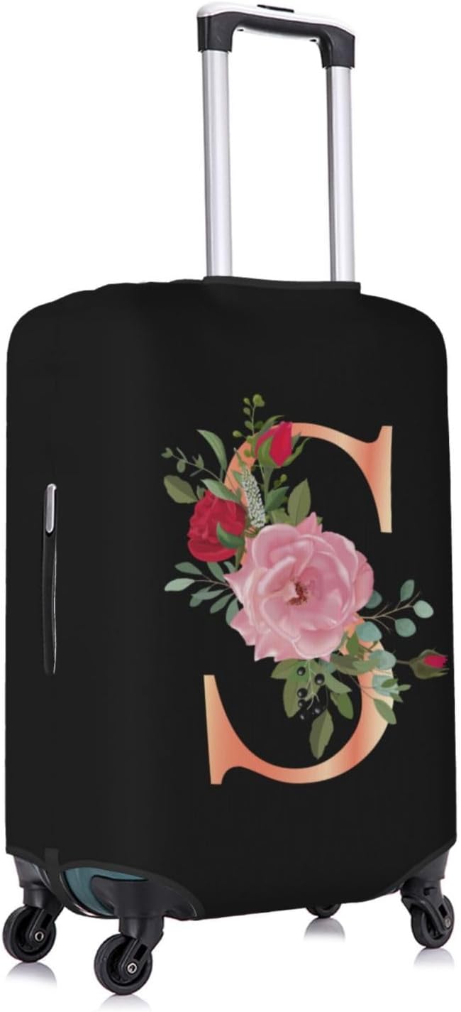 Floral Letter S Travel Luggage Cover Spandex Suitcase Protector Elastic Washable Stretch Suitcase Cover,Size S(Fit 18-21inch Suitcase)