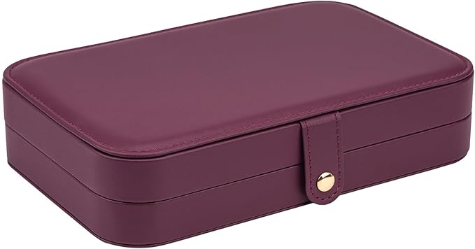 2-Layer Travel Jewelry Box for Women, Portable Jewelry Organizer with Mirror & Removable Dividers, PU Leather Jewelry Case – Gift for Wife, Mom, Girlfriend (Burgundy White)