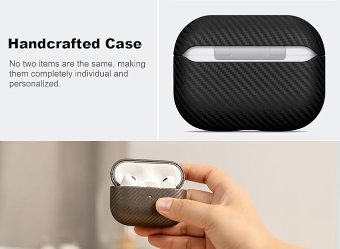 Leather Case - for AirPods Pro 3 Case Cover - Selected Skin-Friendly Leather, with Carbon Fibre Texture, Handmade Drop Protective Hard Cover for AirPods Pro 3rd Generation Earbuds - Black