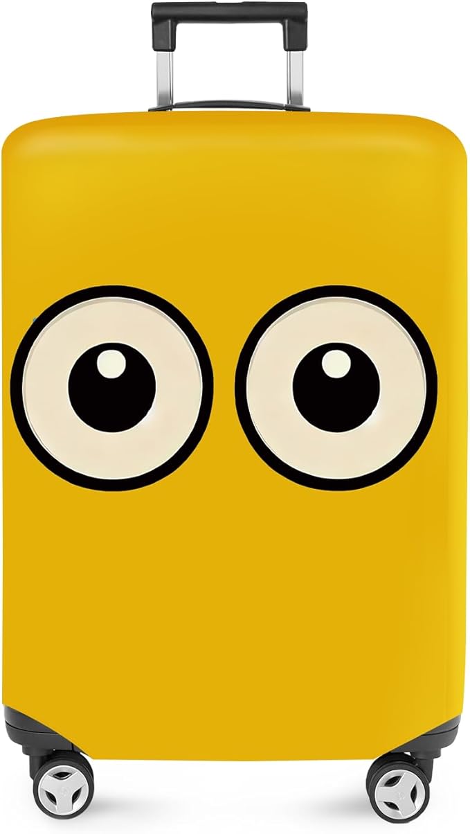 ANNA QUEEN Funny Cartoon Eyes Luggage Cover, Yellow Suitcase Protector with Cute Big Eyes Design, Travel Suitcase Cover for 32-34 Inch Luggage, Stretchable & Washable Spandex Travel Accessories