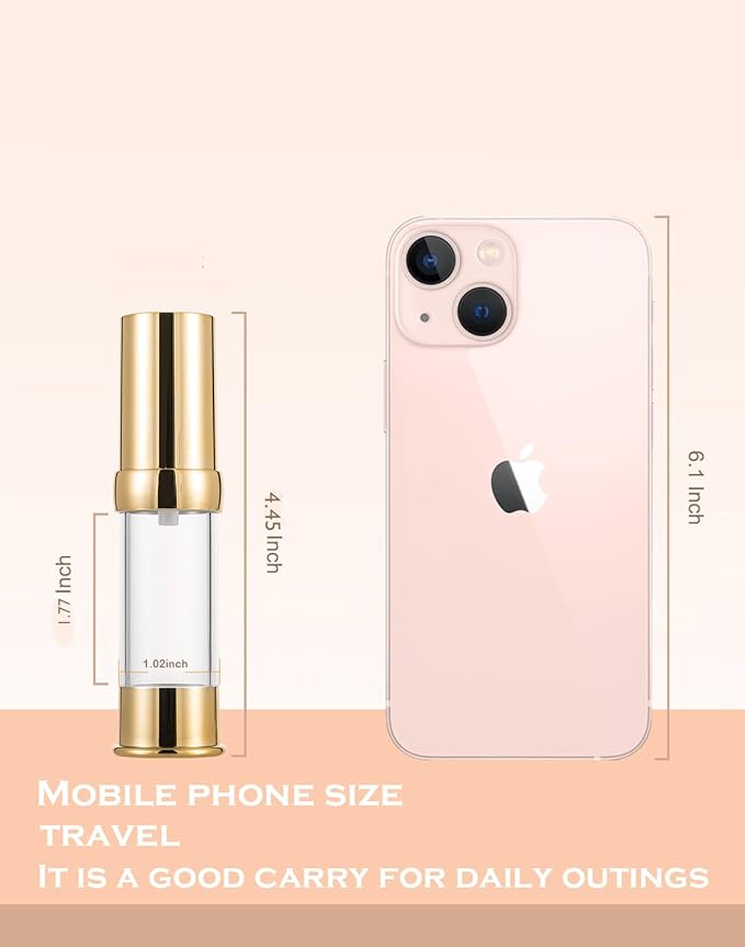 Gold 15ML 0.5 oz Airless pump bottle Toiletries Travel Size containers airport essentials Dispenser with Box Reusable mini lotion plastic travel bottles 4 Packs