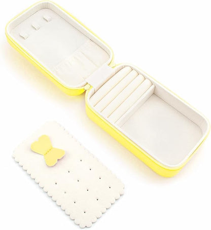 BONNY DODO Small Travel Jewelry Organizers Box for women with PU Leather Portable Mini Jewelry Case with compartments for Necklace Rings Earrings,Luxury Giftable boxes. (Yellow, M)