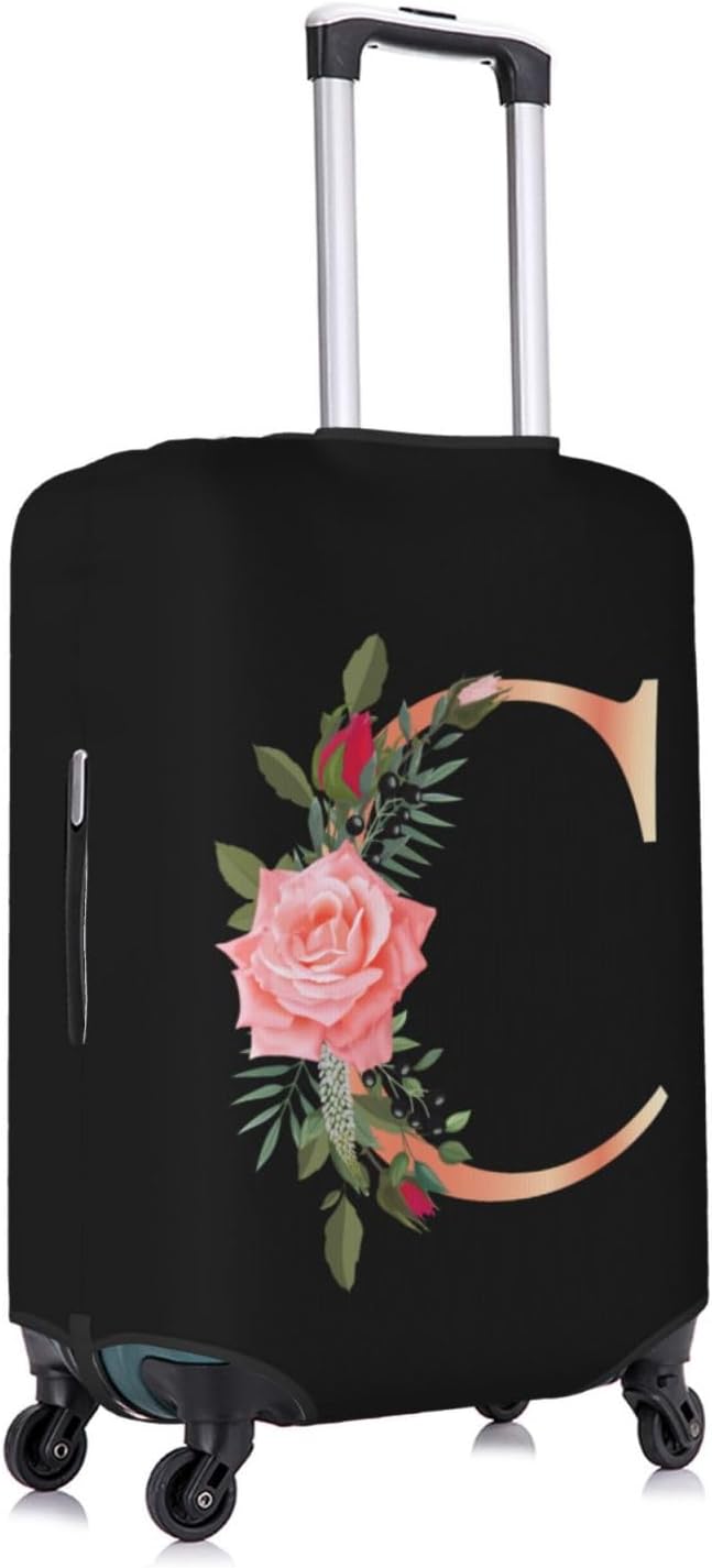 Floral Letter C Travel Luggage Cover Spandex Suitcase Protector Elastic Washable Stretch,Size S(Fit 18-21inch Suitcase)