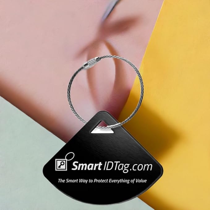 Dynotag® Express Series Solid Metal Web Enabled Smart Bag Tag ID + Steel Loop, Anodized Aluminum with DynoIQ™ & Lifetime Recovery Service (Midnight Black)