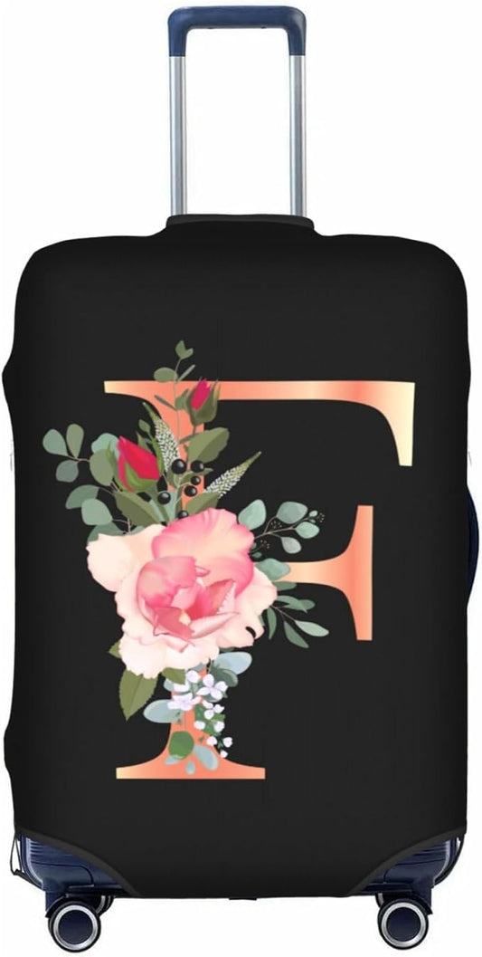 Floral Letter F Travel Luggage Cover Spandex Suitcase Protector Elastic Washable Stretch Suitcase Cover,Size S(Fit 18-21inch Suitcase)