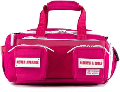 WOLFpak 20L Mini Duffle Bag for Gym & Travel | Waterproof Carry-On Weekender Bag with Shoe Compartment, Hard Bottom, and Tactical Molle System (Pink Goddess)