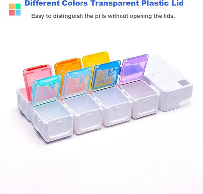 7 Day Medicine Pill Organizer, 4 Reminder Alarms, Loud Sound, 7 Large Compartments, Large Screen, Moisture-Proof, Dust-Proof, Travel Weekly/Daily Pill Box/Organizer/Case/Container/Dispenser, TBSoon