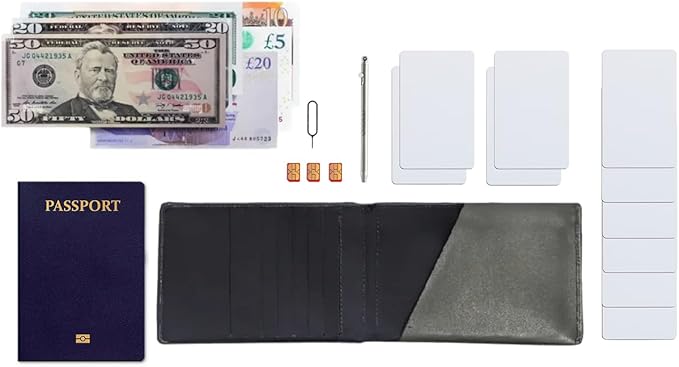 Leather Travel Wallet RFID - Slim Passport Holder for Men & Women - Fits Passport, Cards, SIMs, Pen & Boarding Pass - Secure Travel Document Organizer (Charcoal Gray)