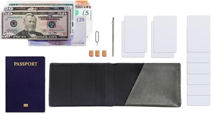 Leather Travel Wallet RFID - Slim Passport Holder for Men & Women - Fits Passport, Cards, SIMs, Pen & Boarding Pass - Secure Travel Document Organizer (Charcoal Gray)