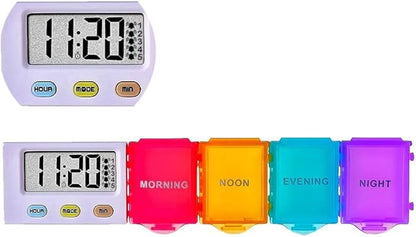 [4 in 1] 1 Day 4 Times Medicine Pill Organizer +5 Alarms + Timer+ Clock, Large Compartments,Loud Sound,Large Screen, Moisture-Proof,Dust-Proof, Travel Daily Pill Box/Organizer/Case/Container/Dispenser
