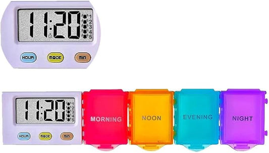 [4 in 1] 1 Day 4 Times Medicine Pill Organizer +5 Alarms + Timer+ Clock, Large Compartments,Loud Sound,Large Screen, Moisture-Proof,Dust-Proof, Travel Daily Pill Box/Organizer/Case/Container/Dispenser
