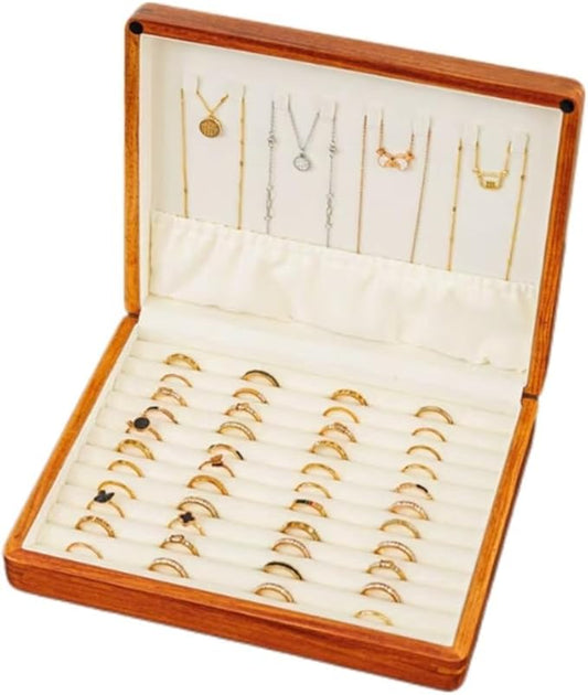 Bescott Solid Wood Rings Cufflink Earrings Necklace Jewelry Box For Drawer Organizer Storage For Multiple Rings Wooden Case Holders For Women Men Gift