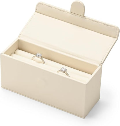 Leather Travel Jewelry Box, Portable Pocket Size Ring Box for Women, Mini Jewelry Travel Case Small Ring Holder Organizer with 12 Slots for purse(Beige)