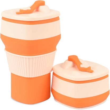 Collapsible Silicone Cup, Safe & Portable, for Hot & Cold Drinks, 18.6 oz (550 ml) - Travel, Camping, Office, and More – Flame Orange