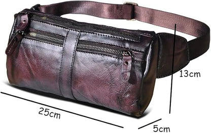 Outdoor Ready Water Resistant Leather Waist Pack for Men Hiking Riding Travel Fanny Bag with Phone Pocket Gifts for Men (Red&Black)