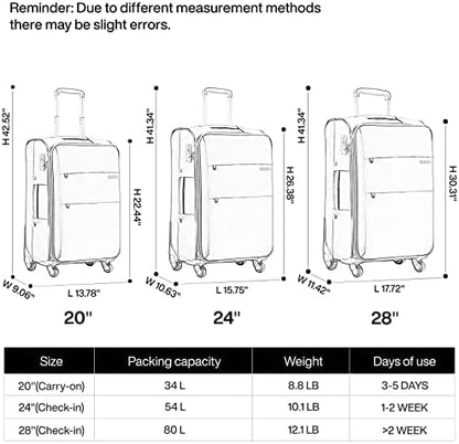 Hanke 20/24/28 Inch 3 Piece Luggage Set with Spinner Wheels Expandable Luggage Large Suitcases with Wheels Softside Checked Luggage Rolling Suitcase with Lock Lightweight Travel Luggage.(Dark Gray)