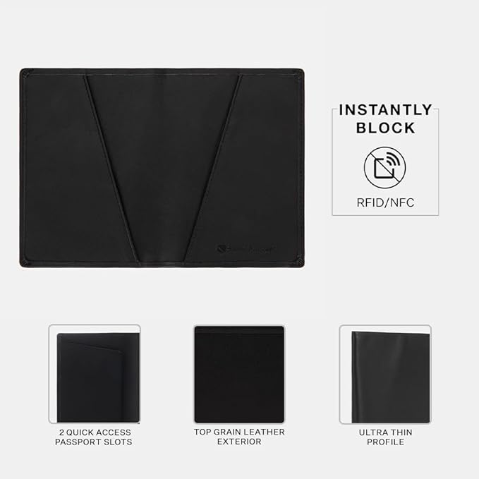Silent Pocket RFID Blocking Black Leather Passport Wallet - Secure Your Information, Great for Travel