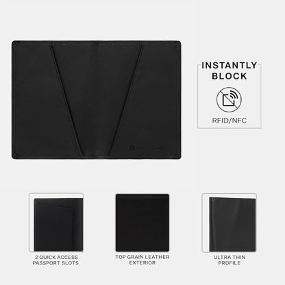 Silent Pocket RFID Blocking Black Leather Passport Wallet - Secure Your Information, Great for Travel