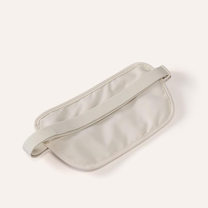 Pander RFID Blocking Travel Money Belt – Hidden Waist Pouch for Passport, Cash, Cards, Slim Belt Bag for Men and Women, White Beige