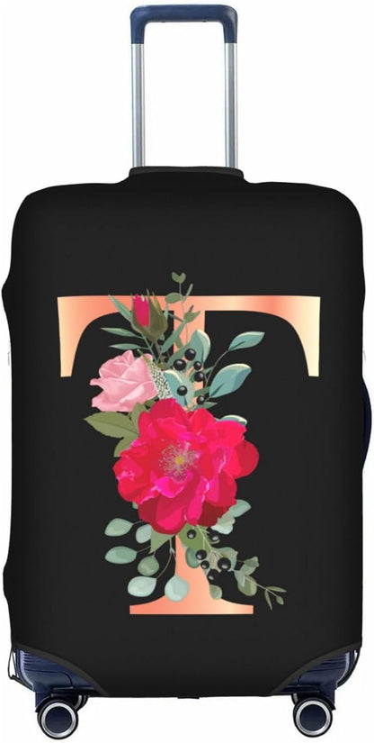 Floral Letter T Travel Luggage Cover Spandex Suitcase Protector Elastic Washable Stretch Suitcase Cover,Size XL(Fit 29-32inch Suitcase)