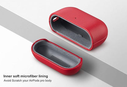 Lopie AirPods Pro 2nd Gen Leather Case - Red, Protective Case Fully-Wrapped with Top Grain Leather, 360-Degree Protection, Lightning Port Access, Support & Warranty
