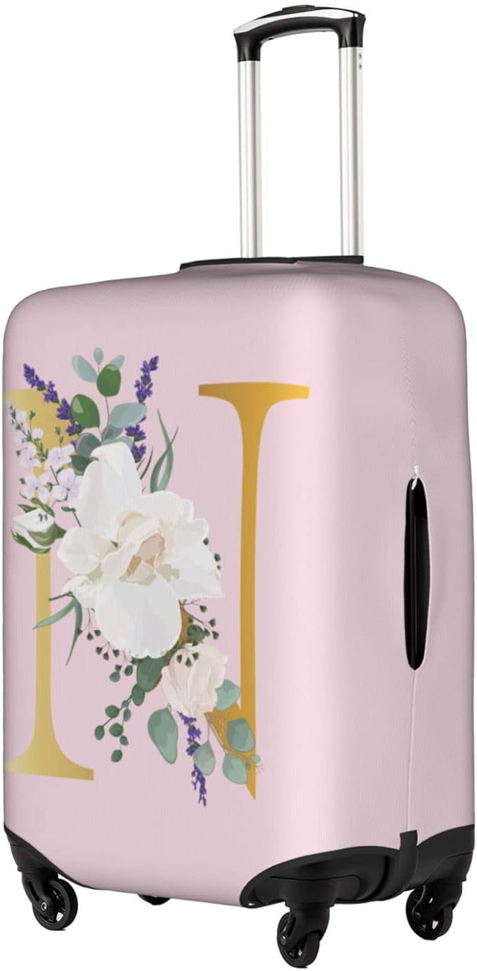 Flower Letter N Pink Luggage Cover Elastic Washable Stretch Suitcase Protector Anti-Scratch Travel Suitcase Cover for Kid and Adult S (18-21 inch suitcase)