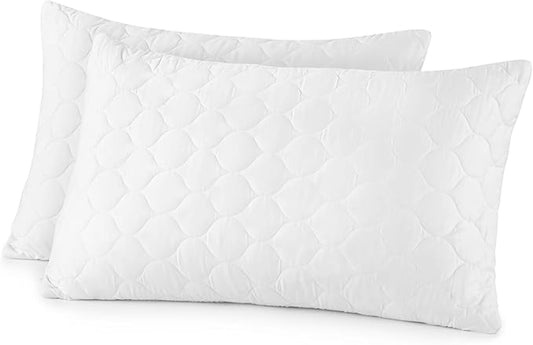 Organic Cotton Pillow Protector - Durable Quilted Pillow Protector King Size GOTS & Fairtrade Certified - Thick Hypoallergenic Machine Washable Breathable Cover & Edge Piping - 2 Pack (White, King)