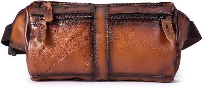 Outdoor Ready Water Resistant Leather Waist Pack for Men Hiking Riding Travel Fanny Bag with Phone Pocket Gifts for Men (Brown&Black)